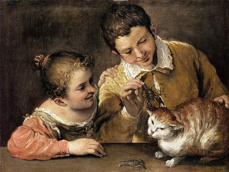 Annibale Carracci Two Children Teasing a Cat